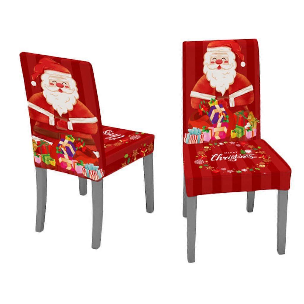 2Pcs Christmas Chair Cover Decoration Santa Claus Jingle Bell Pattern Stretch Removable Slipcover Protector for Case