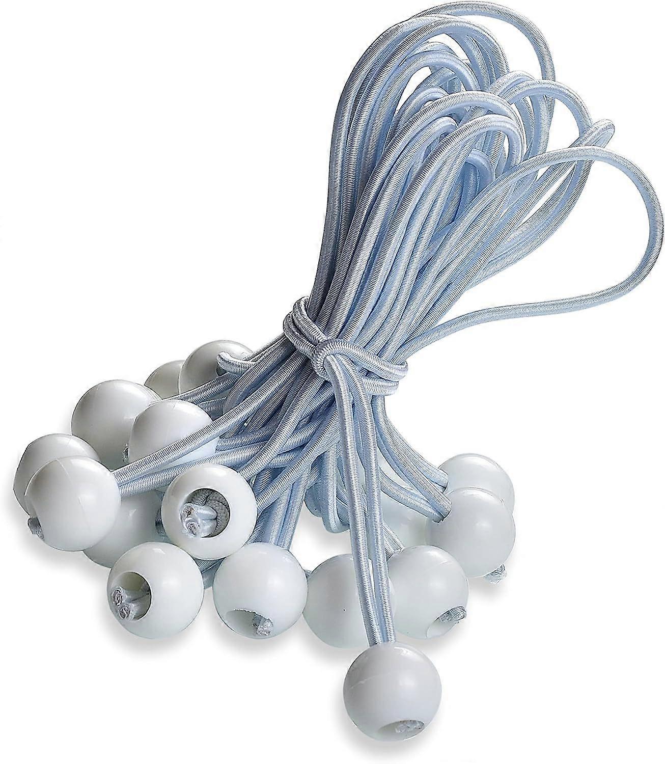 25 professional rubber elastic cords with balls (white 195 mm) for tents, tarps, posters. Tarp tensioner, elastic band