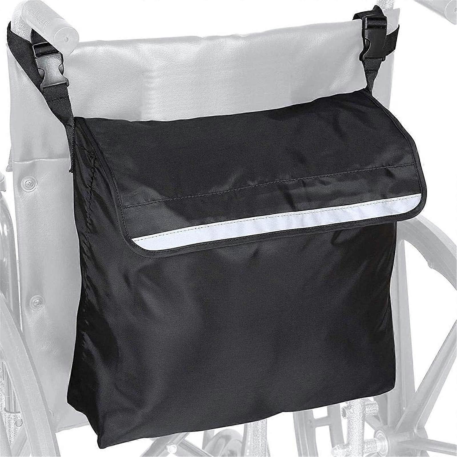 Wheelchair Storage Bag with Reflective Stripe, Durable Black Carrier Bag for Most Wheelchairs, Back Pocket Design