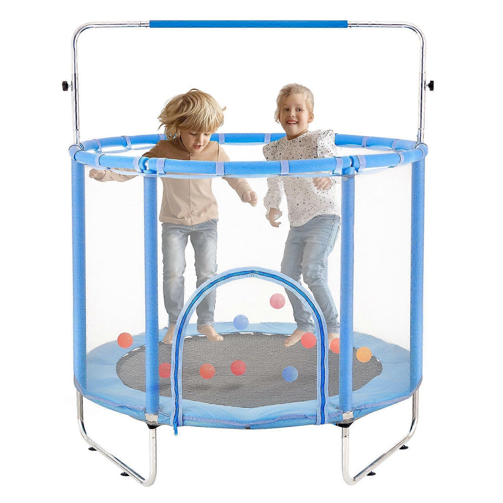 55" Kids Trampoline, 4.6FT, Mini Toddler Recreational Trampolinewith Safety Enclosure Net and Basketball Hoop, Blue