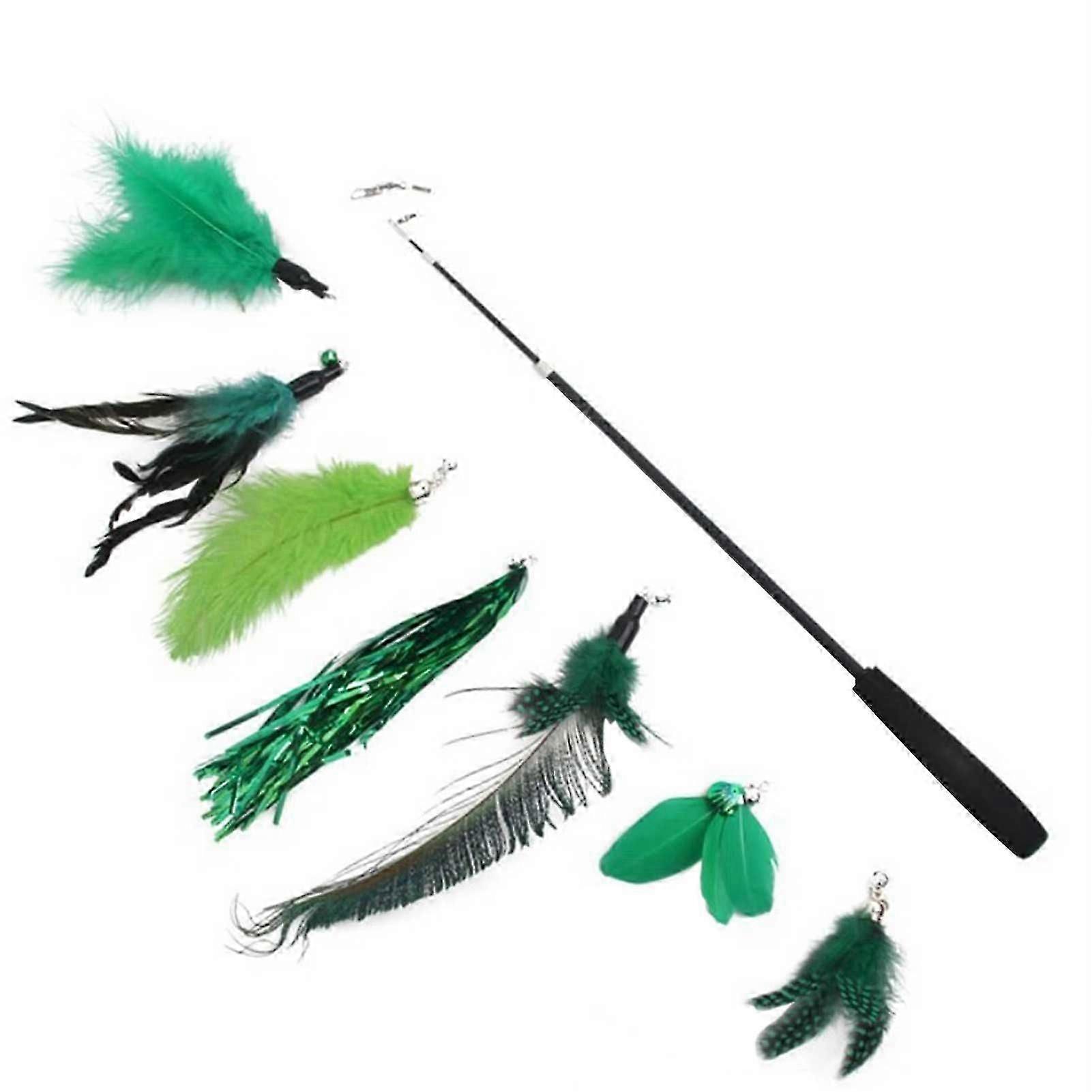 8pcs Retractable Cat Stick Interactive Toy with 7 Replacement Heads