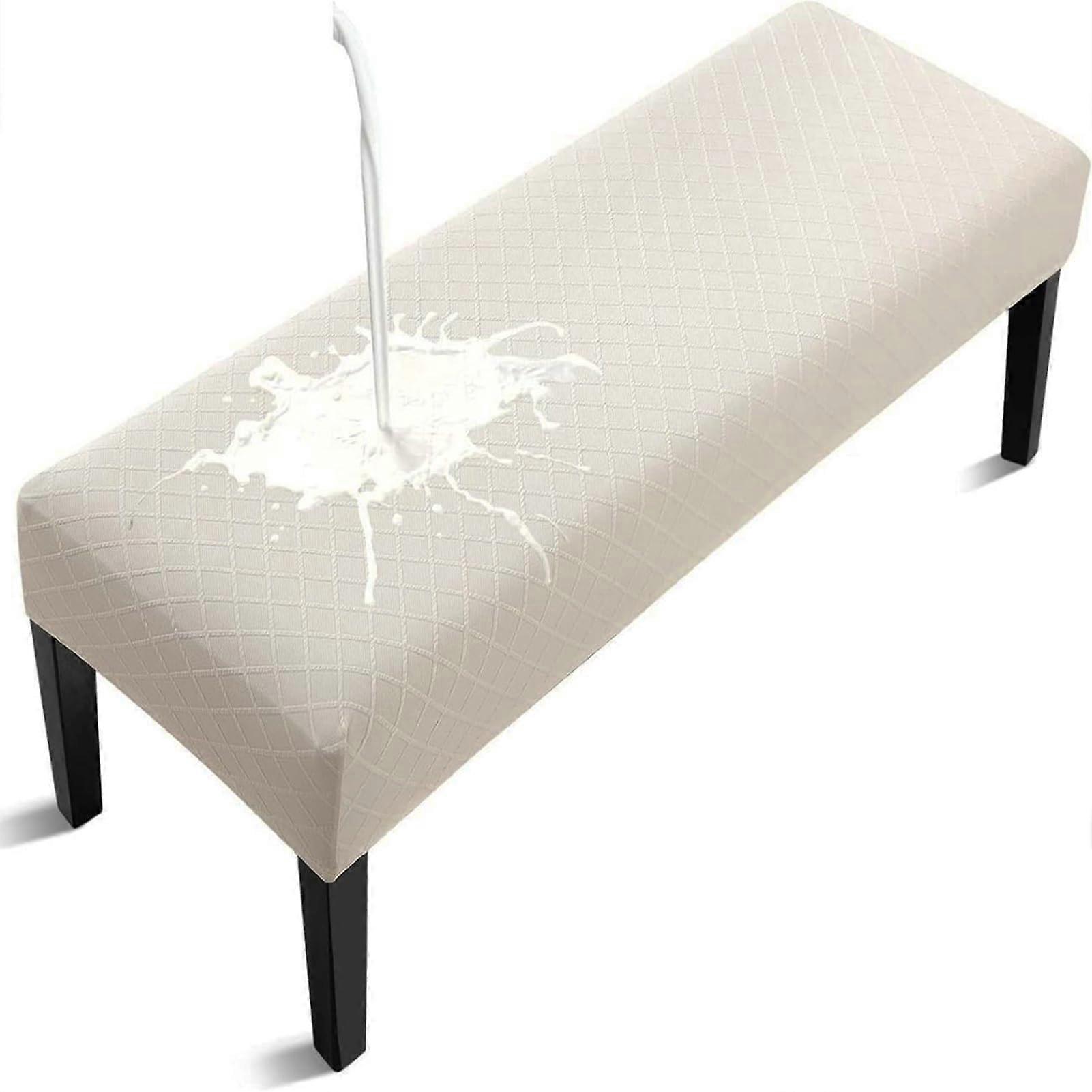 Waterproof Dining Bench Cover Stretch Jacquard Rectangular Bench Seat Protector Washable Removable Slipcover Beige