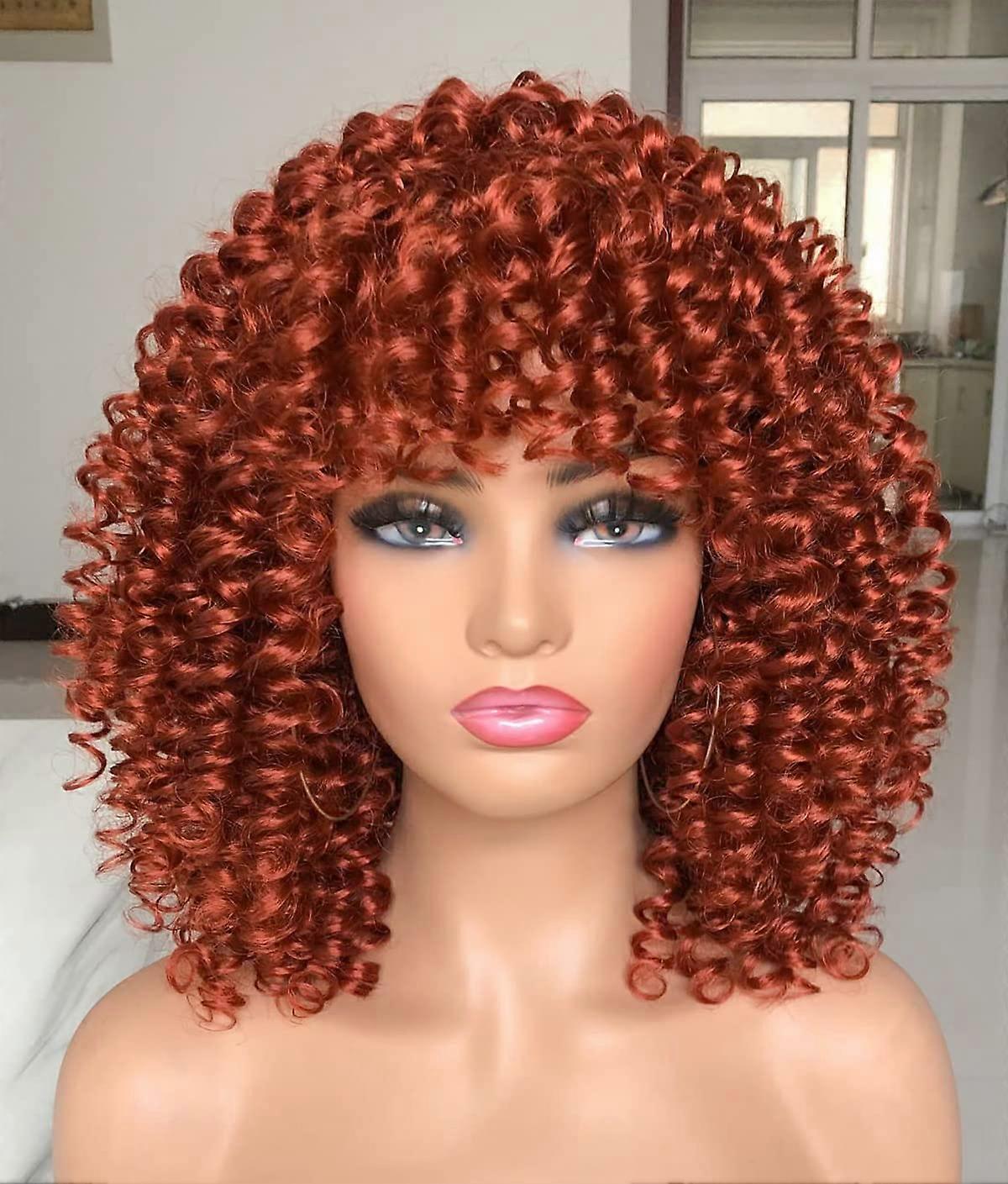 Afro Curly Short Wig Red With Bangs Amazon.com : LINGHANG Red Curly Wigs for Black Women, Short  main image 2