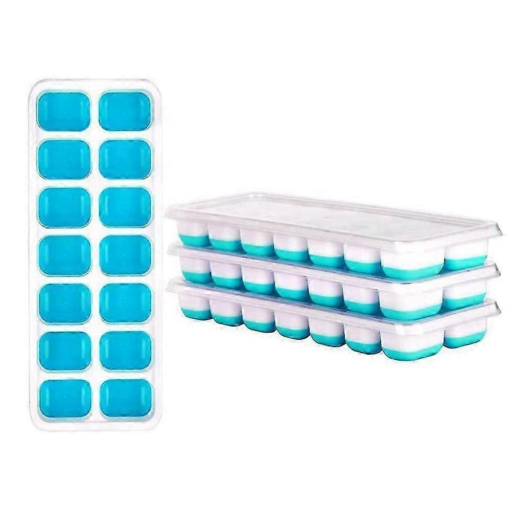Silicone Ice Cube Mold Set of 4 with Lid Featuring 14 Separate Compartments
