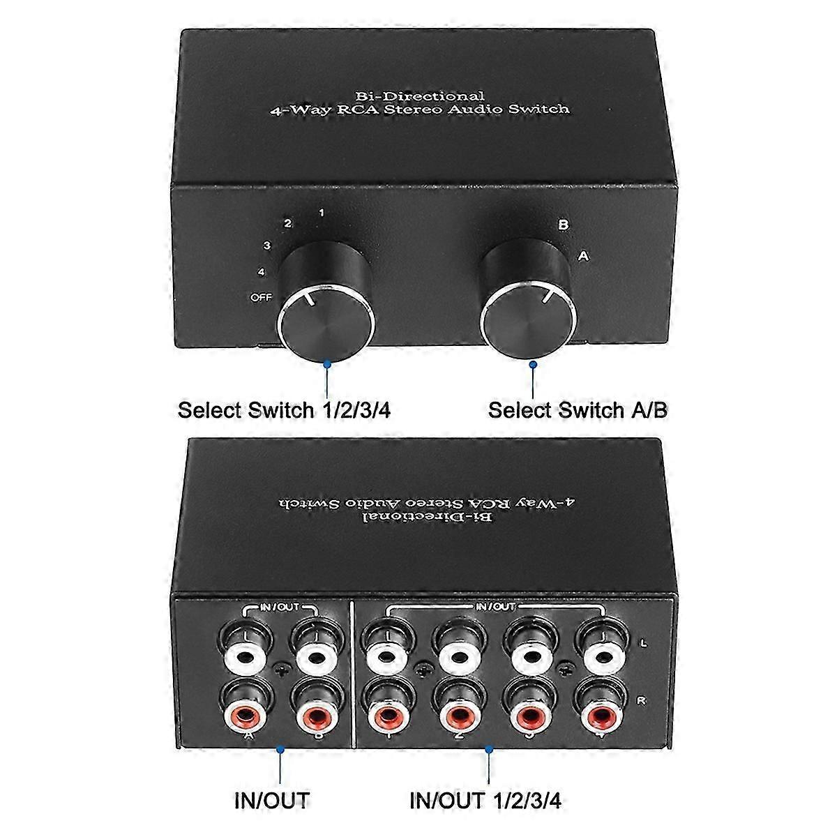 Kétirányú 4-utas sztereó audio kapcsoló L / R audio kapcsoló