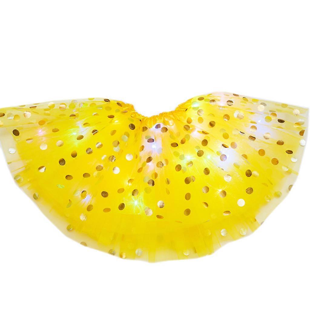 Toddler Girls LED Light Up Tutu Jupe Plissé Metallic Dot Sequins Tutu Robe Jaune Taille Unique