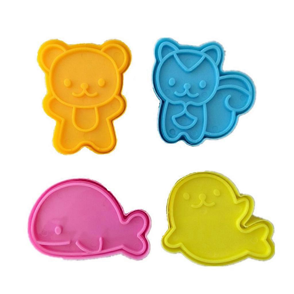 4Pcs/Set Sandwich Cookie Mold Cute Samll Dolphin Seal Squirrel Bear Shape Easy to Use Mold for Kids Bentgo Box Lunch
