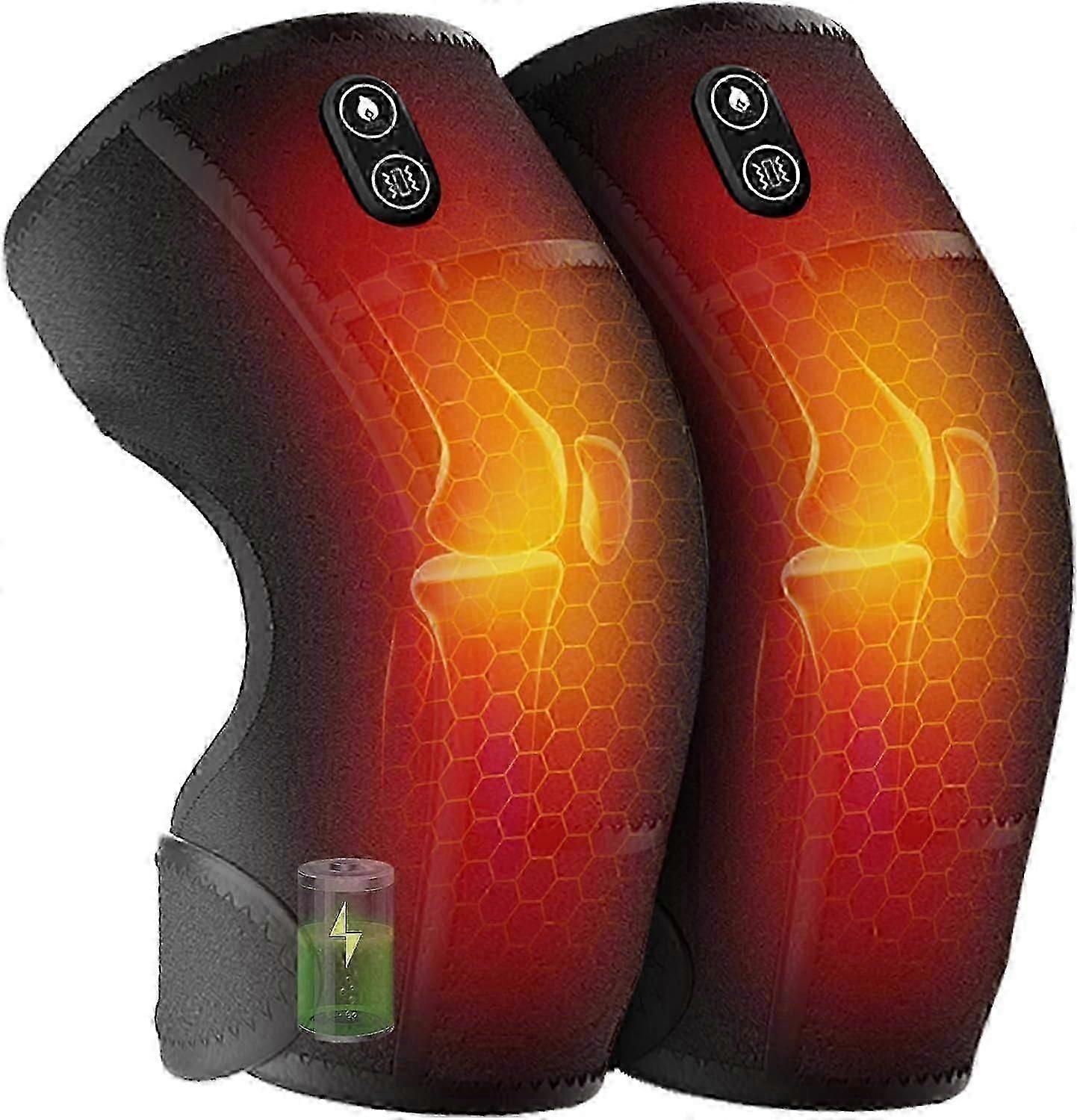 Vibrating Knee Cordless Massager, 3 In 1 Graphene Heating Pad (pair) For Knee Shoulder Elbow Pressure Relief Deep Tissue With 5 Adjustable Heat And 7