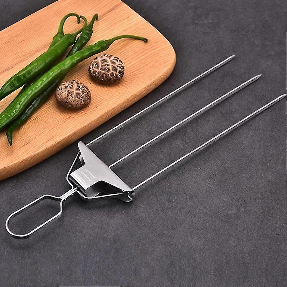 3-Way Barbecue Skewers, Stainless Steel Kebab Skewers with Slider, Reusable Grill Fork for Meat, Chicken, Sausages