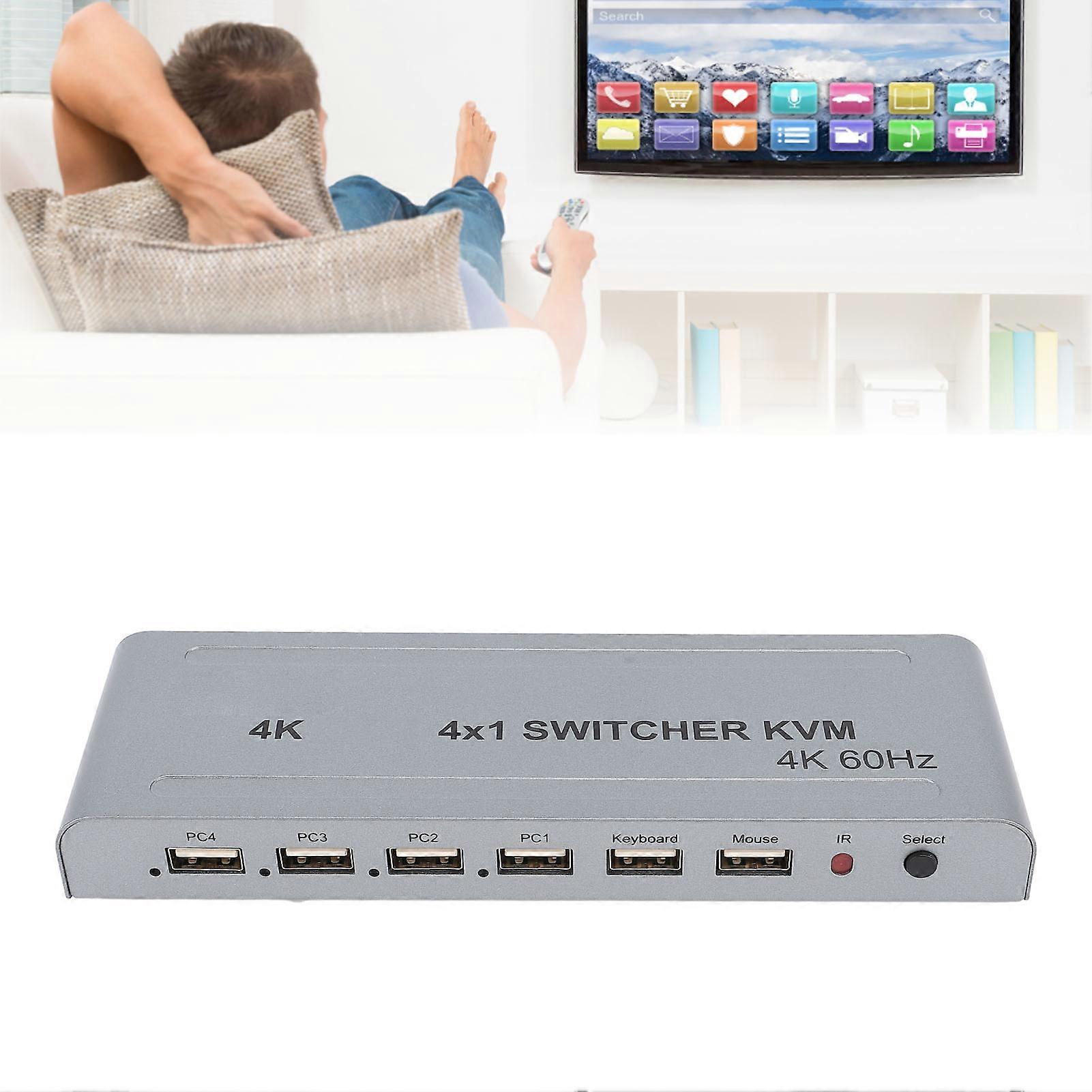 Switch KVM multimediale HD 4K 60Hz 4 in 1 Out Multi Viewer Switcher senza soluzione di continuità con telecomando a infrarossi Spina UE 