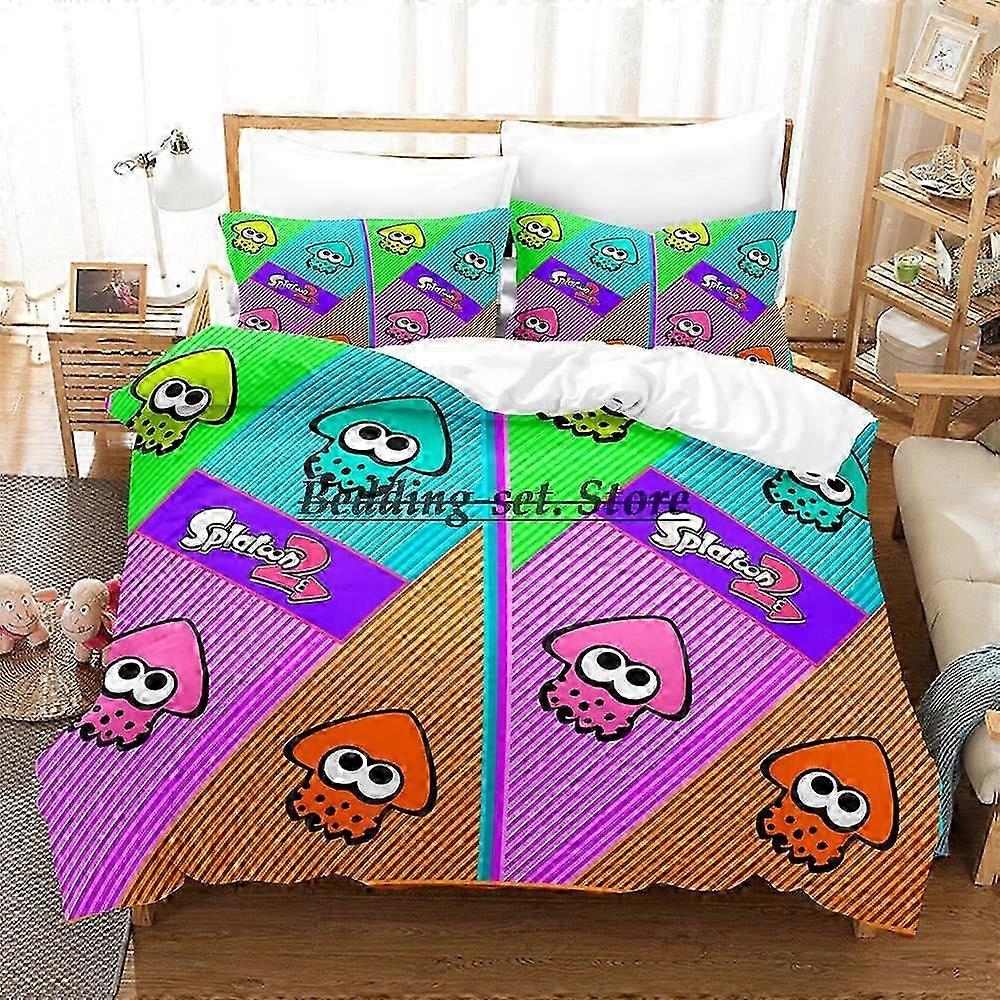 Conjunto de cama de 3 peças para adultos e crianças, com tema de lula Inkling, inclui 1 capa de edredom e 2 lençóis, perfeito para decoração de quarto