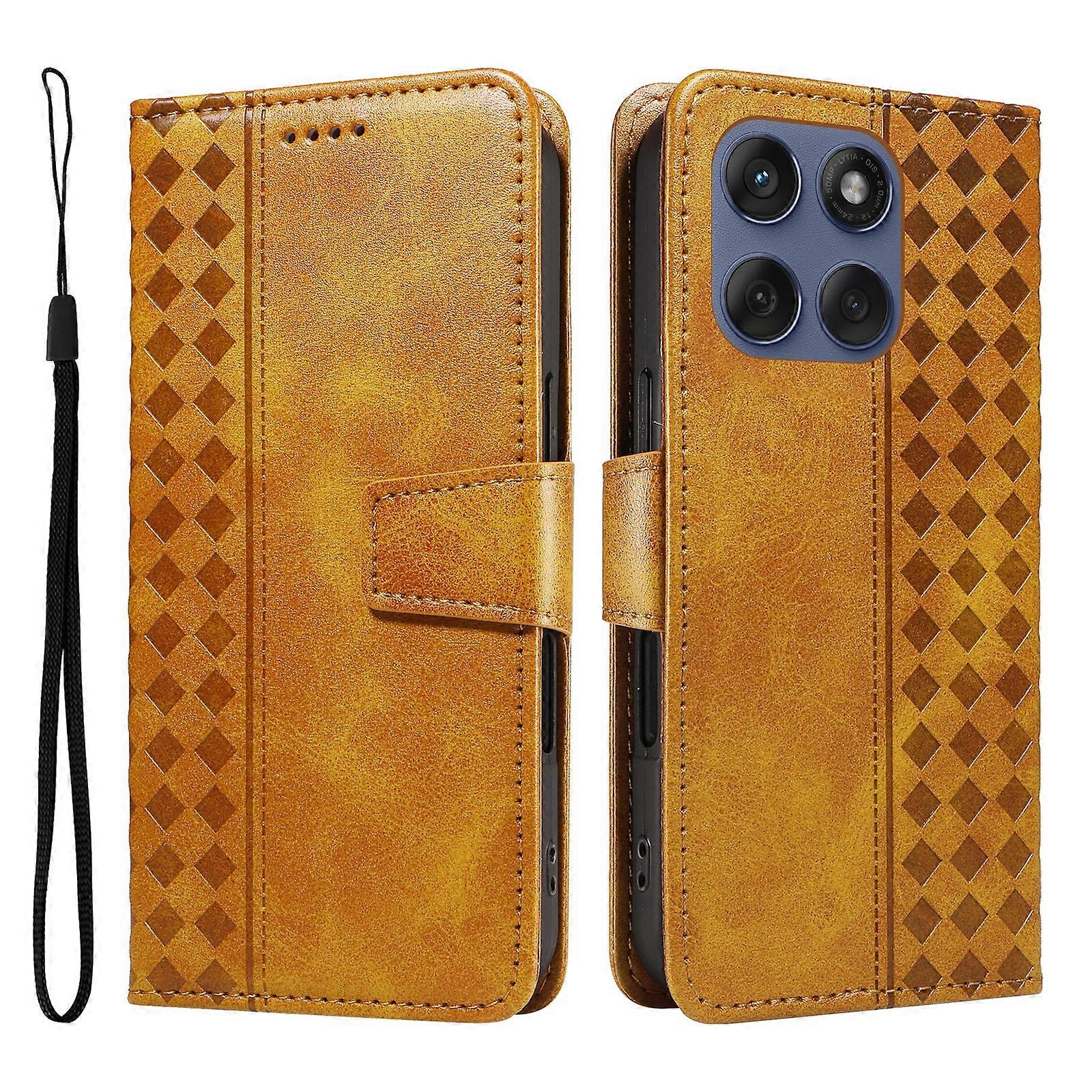 For Motorola Edge 60 Fusion 5G Leather Case Wallet Stand Grids Imprinted Phone Cover with Strap