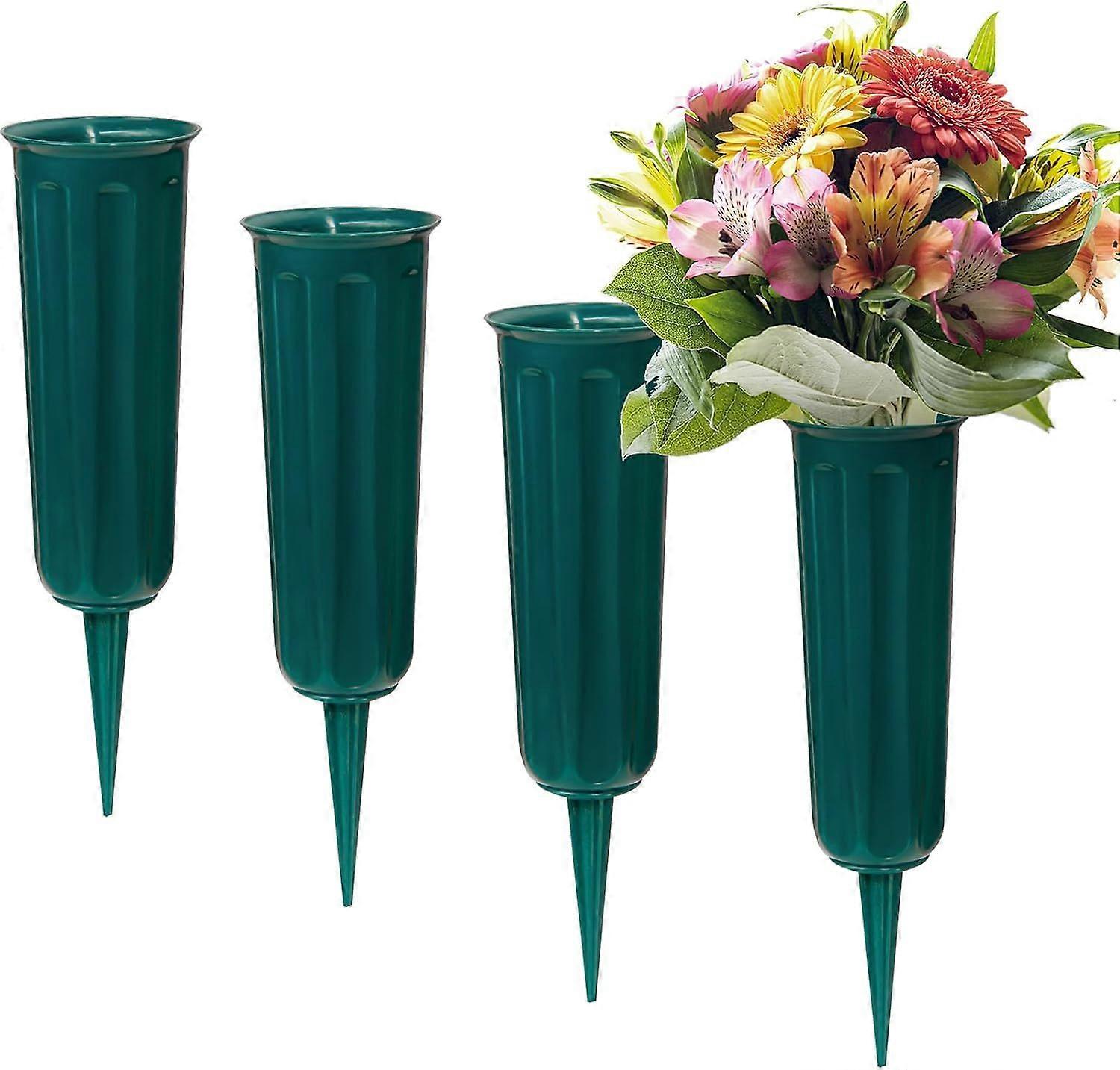 4 Stück Grabvasen mit Stacheln, Friedhofsvasen, Kunststoff Blumenhalter für Friedhof, Blumenvase Grabschmuck für Friedhof Grabstein Grab Seite