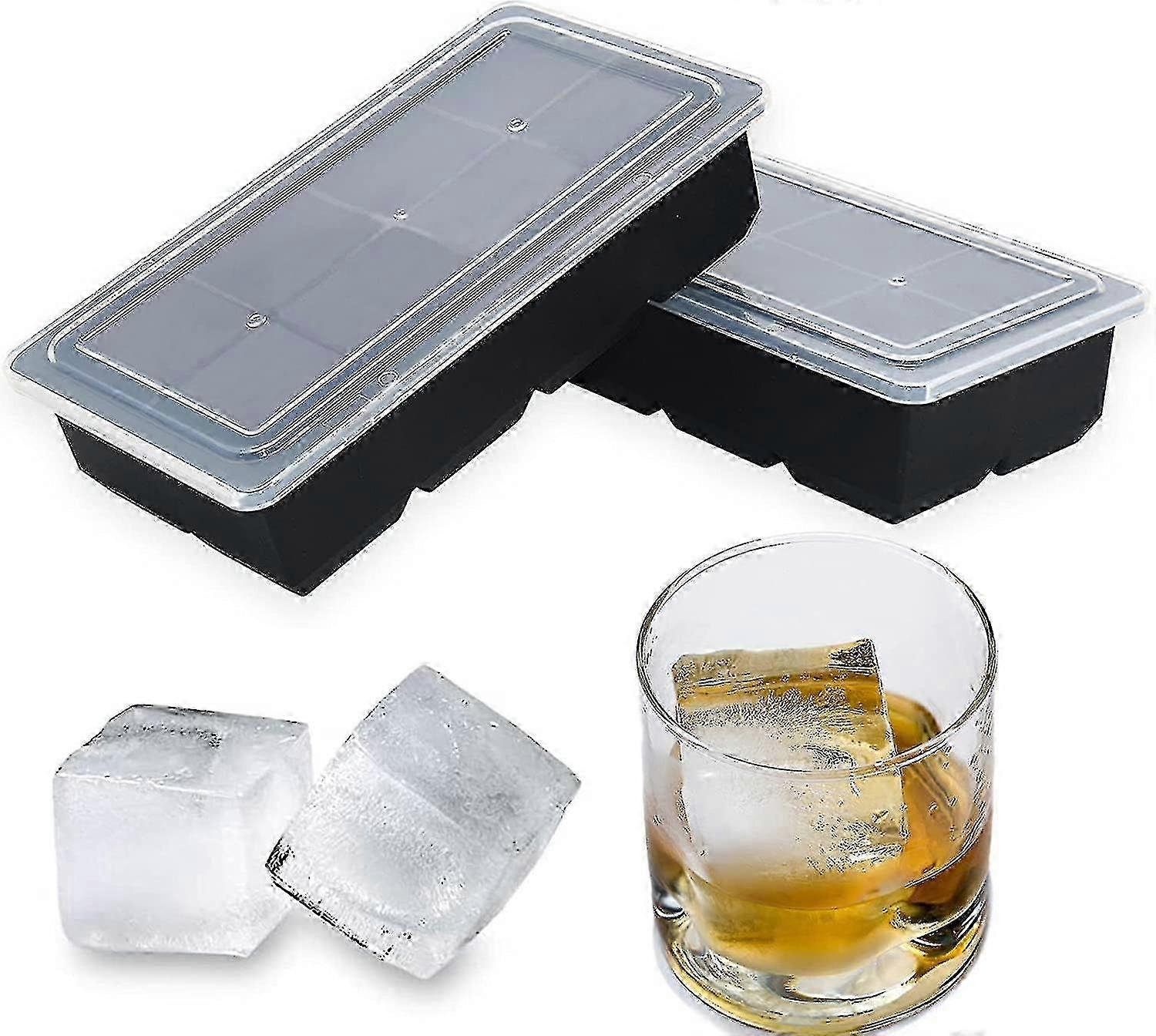Large Ice Cube Trays With Lids 2 Pack, Silicone Ice Trays Suitable For Freezer, Easy Release Ice Cube Tray, 8 Large Square Ice Cubes Per Tra