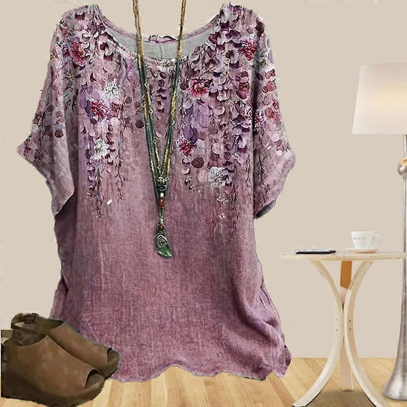 Damska wszechstronna luźna wiosenna koszula na co dzień Damska koszulka z krótkim rękawem wiszące topy z nadrukiem kwiatowym