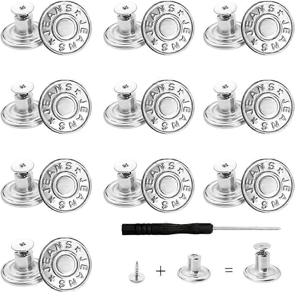 10 Pcs Jeans Button, Removable Jeans Pants Button, DIY Metal Jeans Buttons, 17mm Jeans Snap Button, with 1 Screwdriver, for Repairing Clothes, Denims,