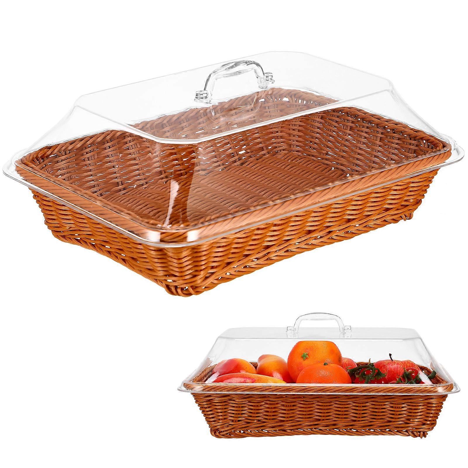 Woven Rattan Style Basket with Lid for Kitchen, Restaurant, or Picnic – Ideal for Storing Bread, Vegetables, and Fruits