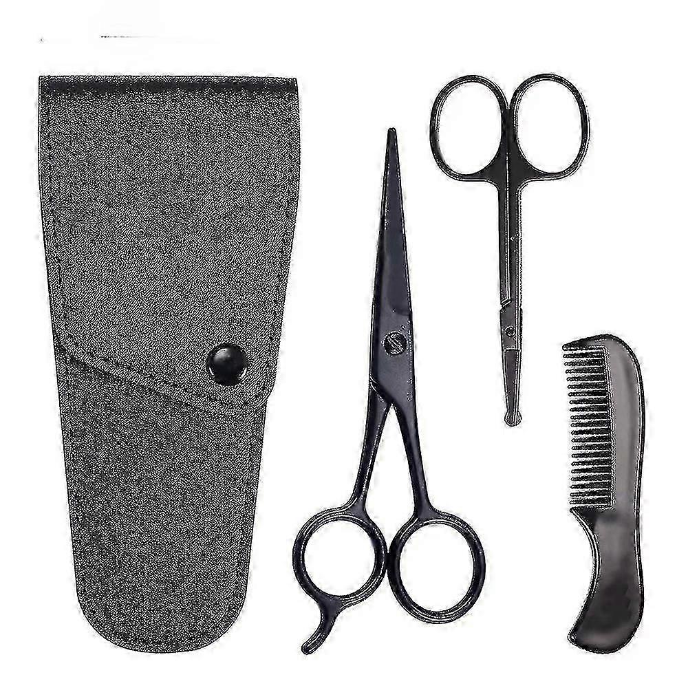 Beard Scissors/nose Scissors /mustache Comb Multi Functions Grooming Kit Gift Set Beard Trim Scissor Kit Trimming Nasal Hair For Men With Storage Bag