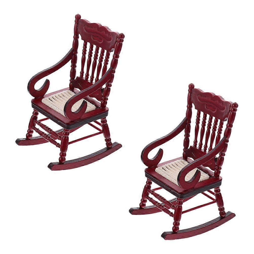 Brown Wooden Rocking Chair Models Miniature Scene Model Dollhouse Accessories Realistic .00X6.50X6.20CM 2Set