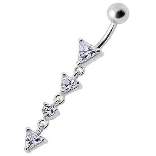 Fancy Jeweled Long Dangling Ss Banana Curved Bar Belly Ring