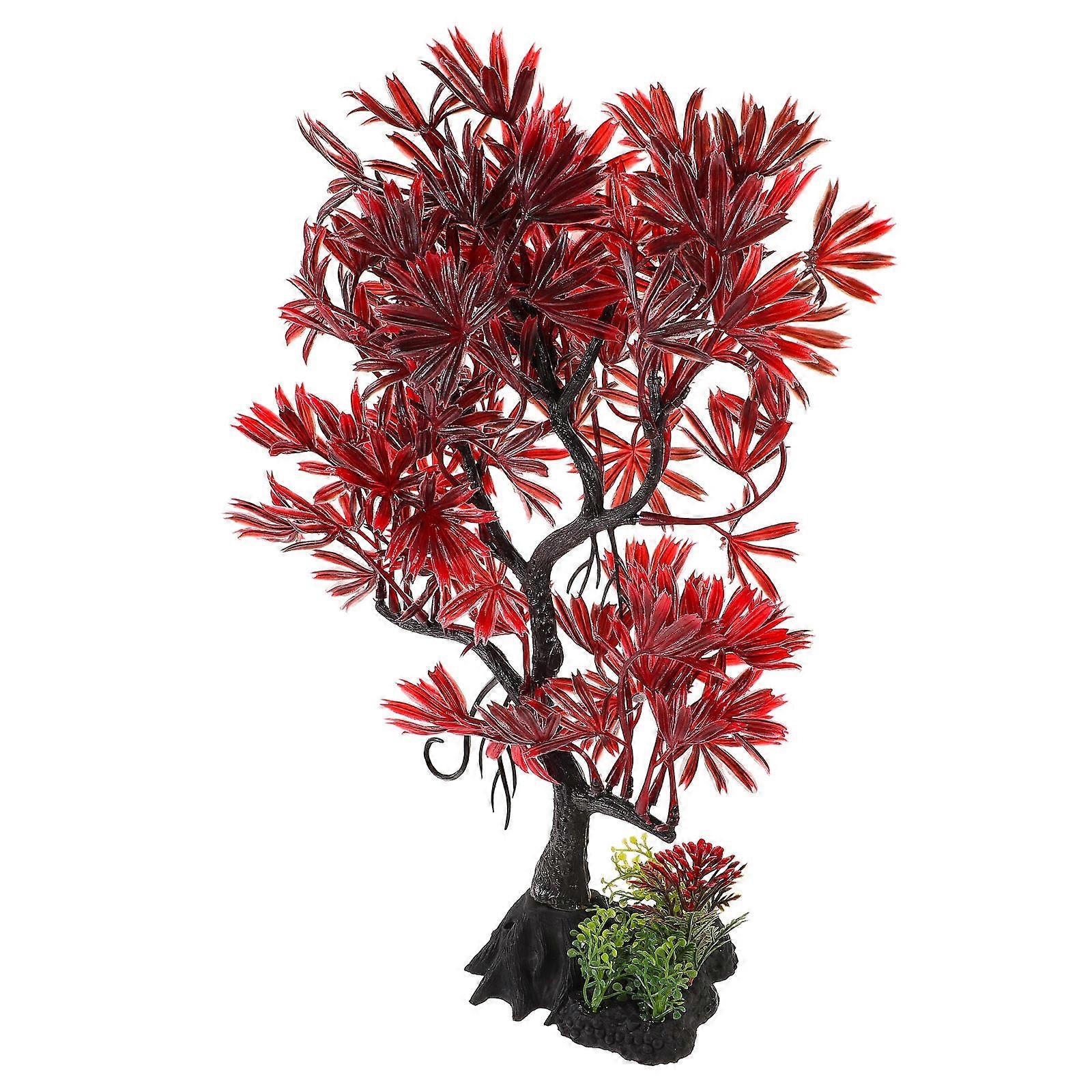 Ornaments For Fish Tank Simulation Tree Ornament Office Table Decoration Red 32x19cm 1Pcs