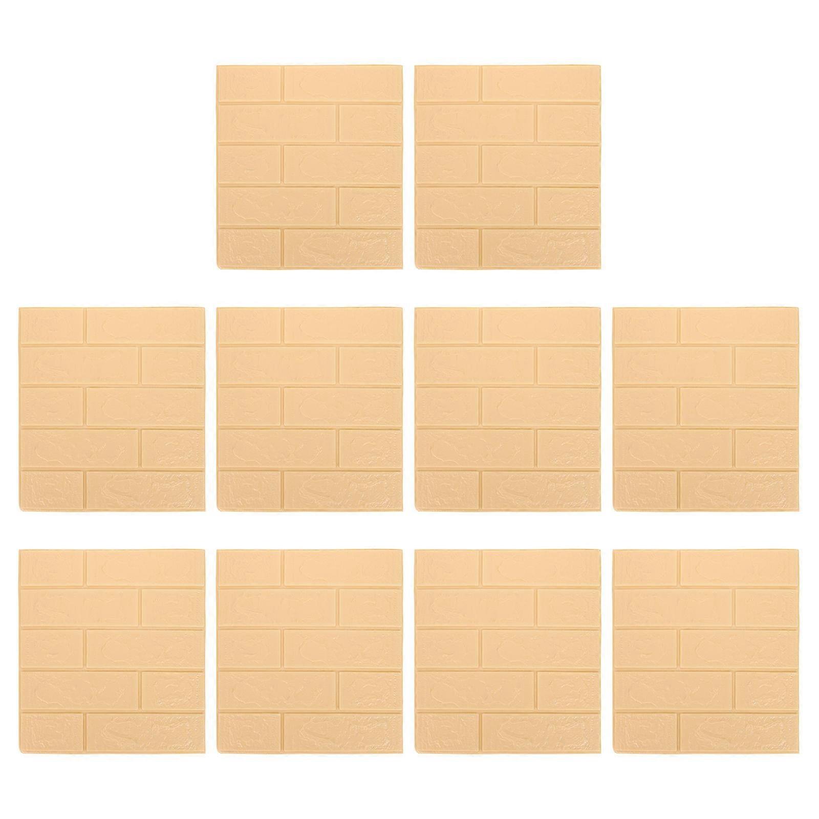 Self-Adhesive Wall Decal Brick Pattern Stickers Beige 38.5X34.5X0.4cm Easy to Peel Off 10Pcs