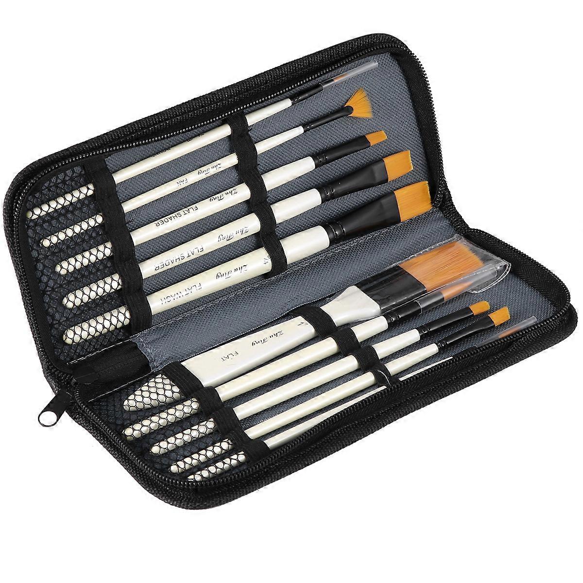 Model Painting Brushes White Smooth Handle For Hobbyists 10Pcs