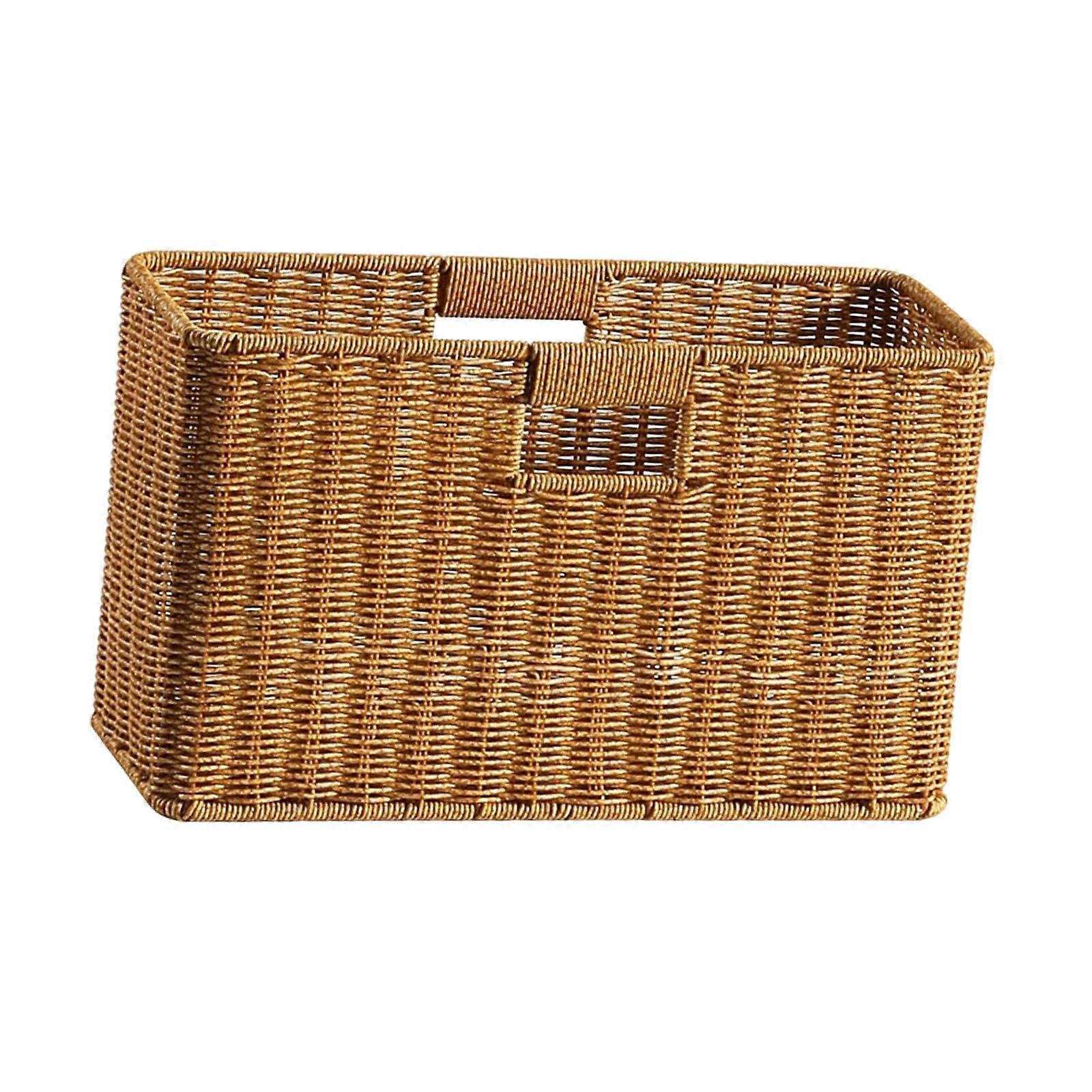Woven Basket for Newspapers, Narrow Design with Handles, Rectangular Organizer for Pantry, Kitchen, and Shelves, 41cm x 16cm x 25cm