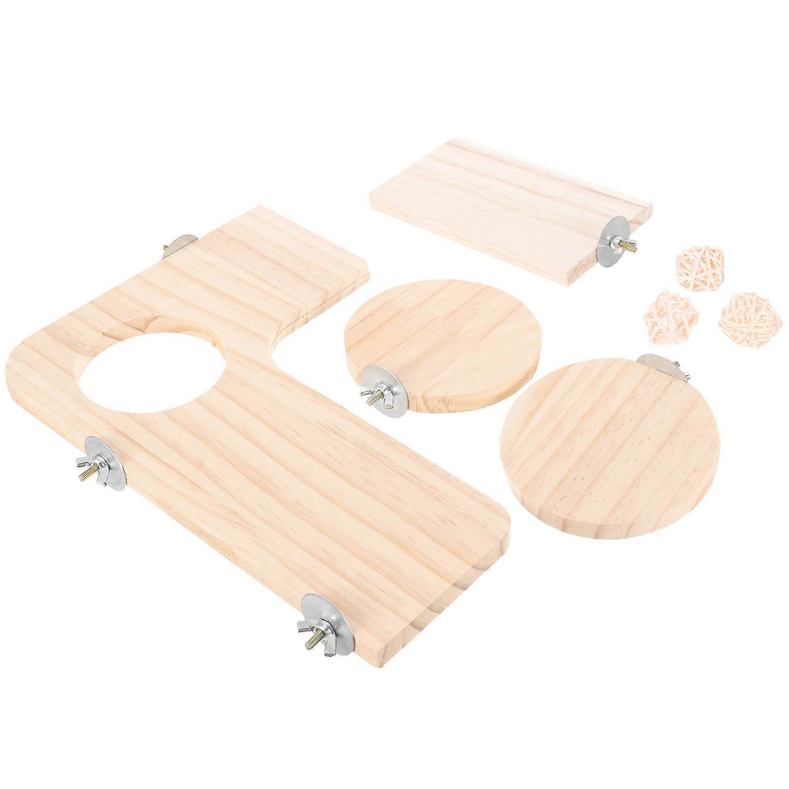 Wood Perch Stand Board for Small Animals Cage Use Rectangular Shape Khaki 1Set