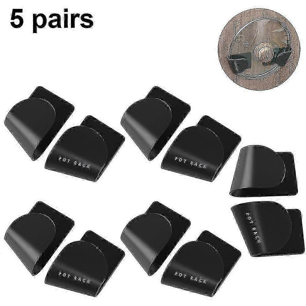 10pcs Wall Mount Pot Lid Organizers Racks Plastic Pot Lid, Black