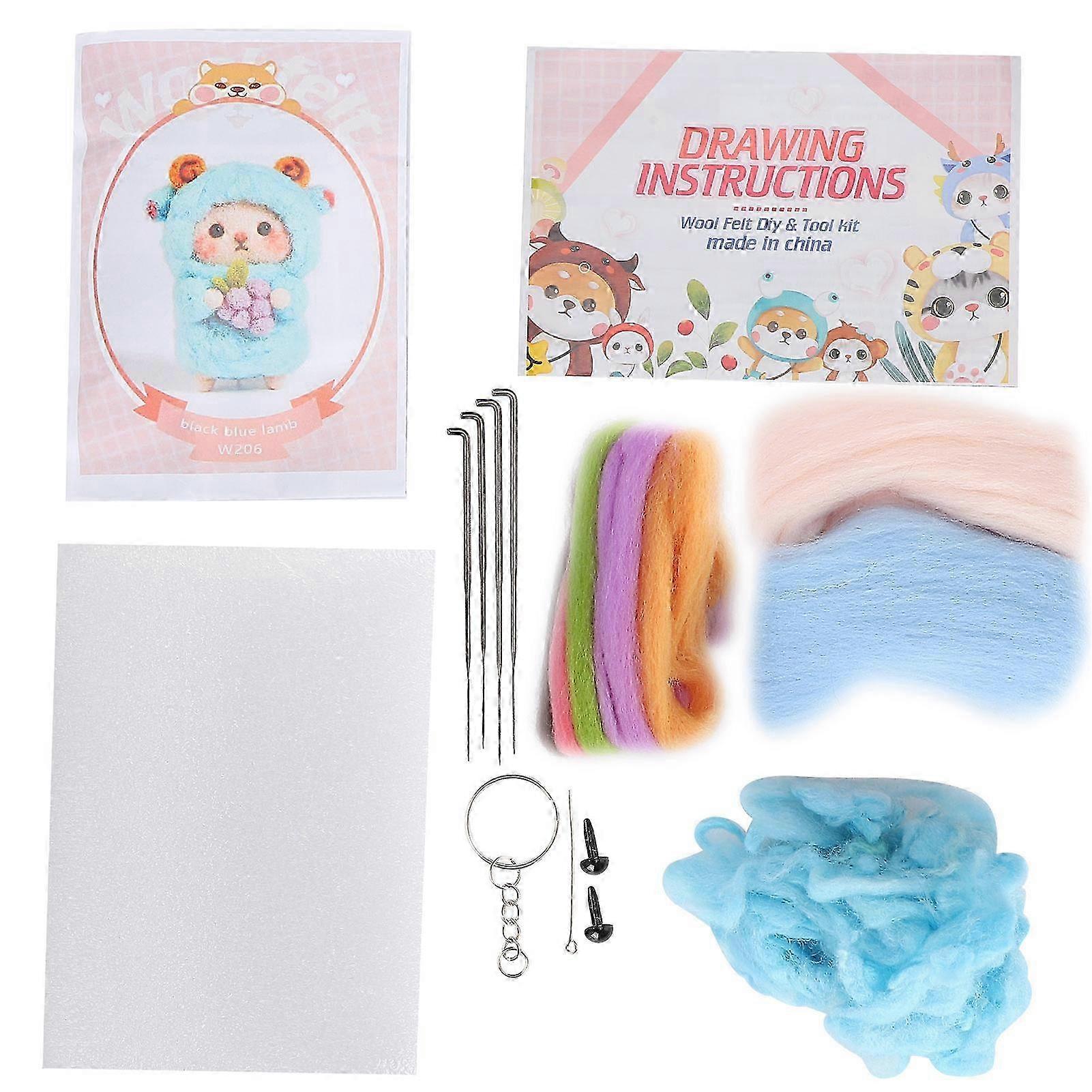 Wool Sheep Doll Needle Felting Kit DIY Making Material Package for Beginners 206# Blue