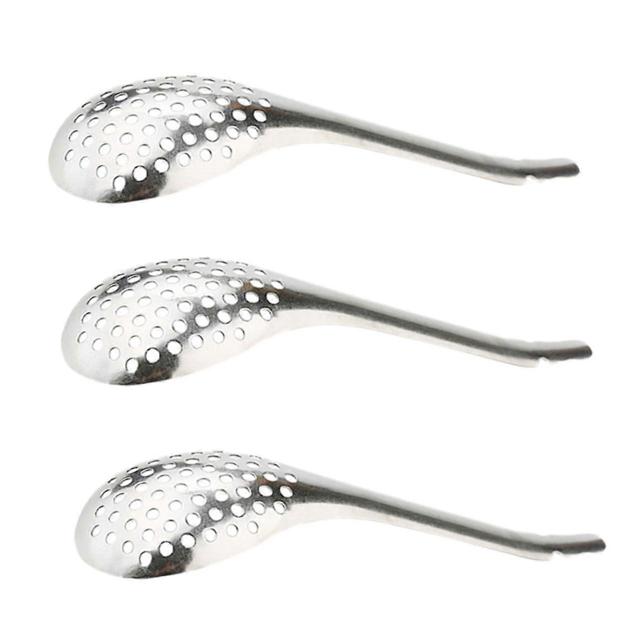 Set of 3 Stainless Steel Caviar Spoons and Sieves for Spherification Cooking, Durable, Rustproof, Silver Finish