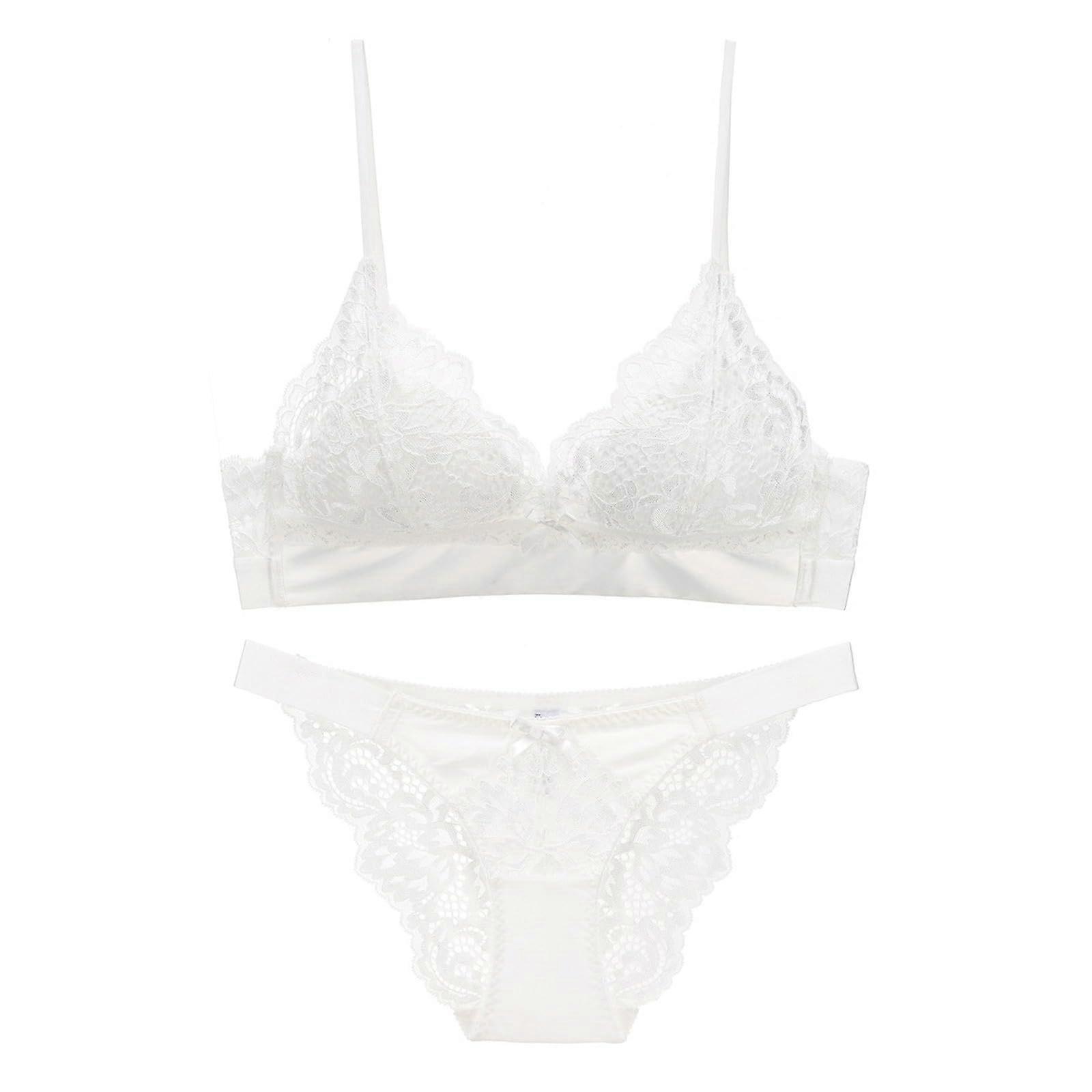 Women's Underwear Set Wireless Triangle Bra Breathable Comfortable Soft Bralette Invisible Sleep Bra 38/85B White