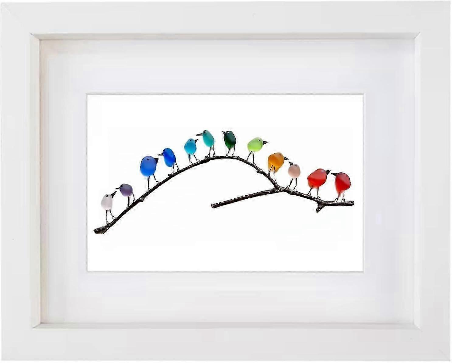 זכוכית ים ציפורי קשת, אמנות זכוכית ים, תמונת עץ סחף זכוכית ים, עיצוב קיר ציפורי קשת מתנה ייחודית לאמנות קיר בעבודת יד