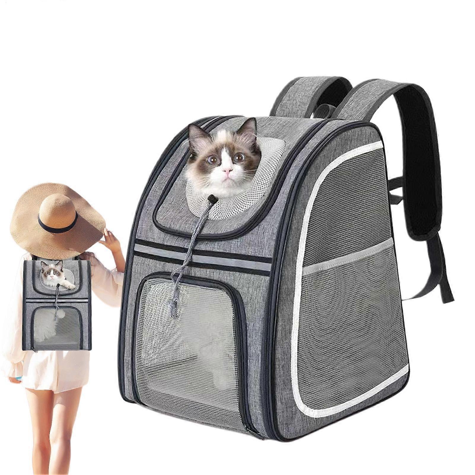Pet carrier backpack, cat carrier backpack, puppy backpack with large capacity, transport bag – reflective strips, gold gray