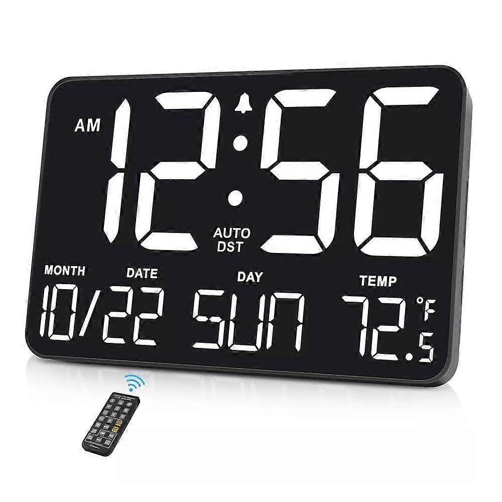 Large Display Digital Wall Calendar Clock with Date Day of Week Alarm White  jy