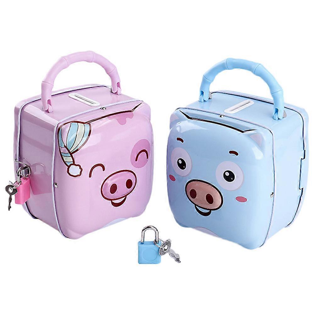 Metal Coin Container Pig Shaped Saving Pot Home Use Blue 2Pcs