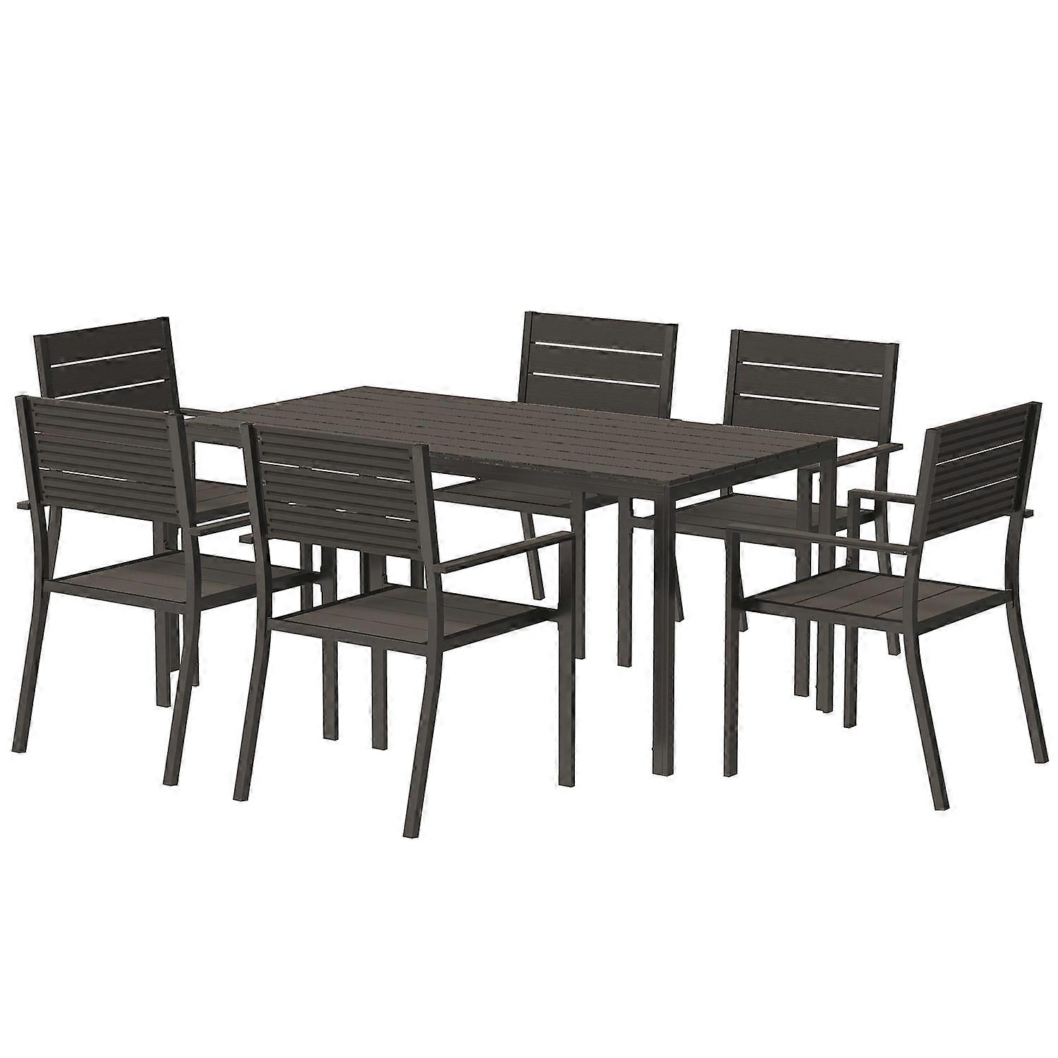 7-piece dining set for 6 people, dining table with 6 chairs, slitting table, dark brown