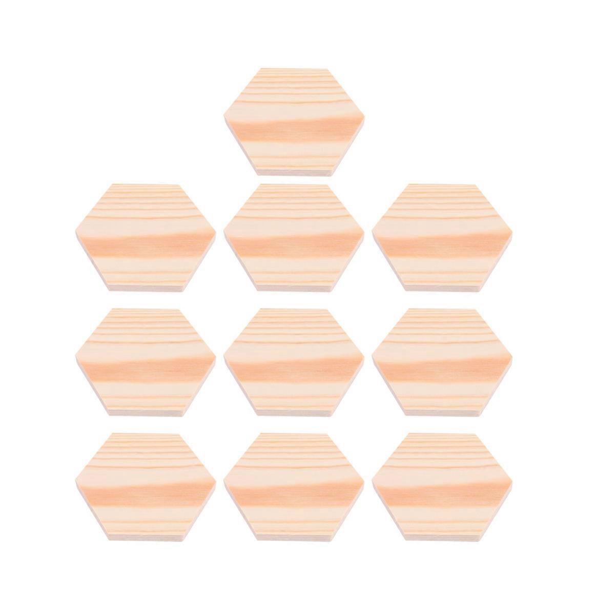 Unfinished Wood Hexagon DIY Wood Block Multi-Colored 4 Inch Diameter For Craft Projects 10Pcs