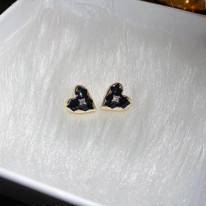 Heart Earrings Silver Needle Enamel Glaze Korean Style