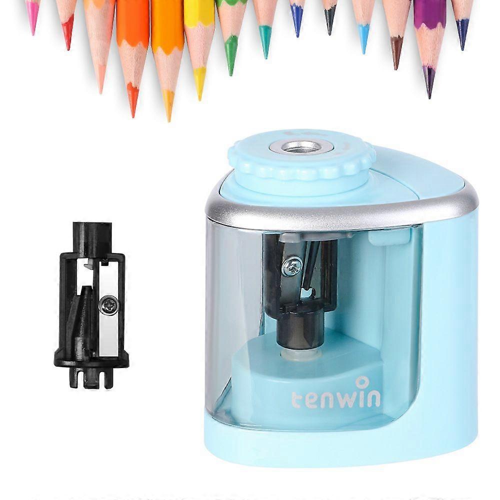 Electric pencil sharpener, semi-automatic pencil sharpener for primary school students, blue