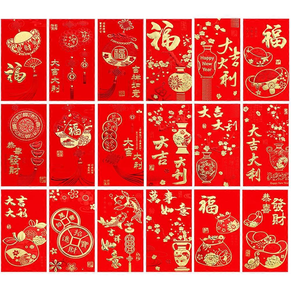 24PCS Chinese New Year Red Envelopes Rabbit Theme Thick Paper Hongbao Creative Money Pouches with Blessing Patterns Traditional Spring Festival