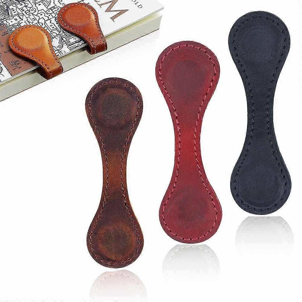 Magnetic Leather Bookmark with Suction Cup (3 Pack, RedBlackCoffee)
