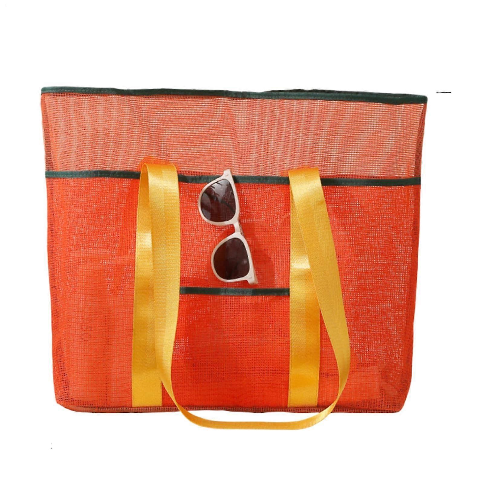 Beach bag – Mesh sand toy bag, large capacity, for gym, travel, camping, shopping, orange.