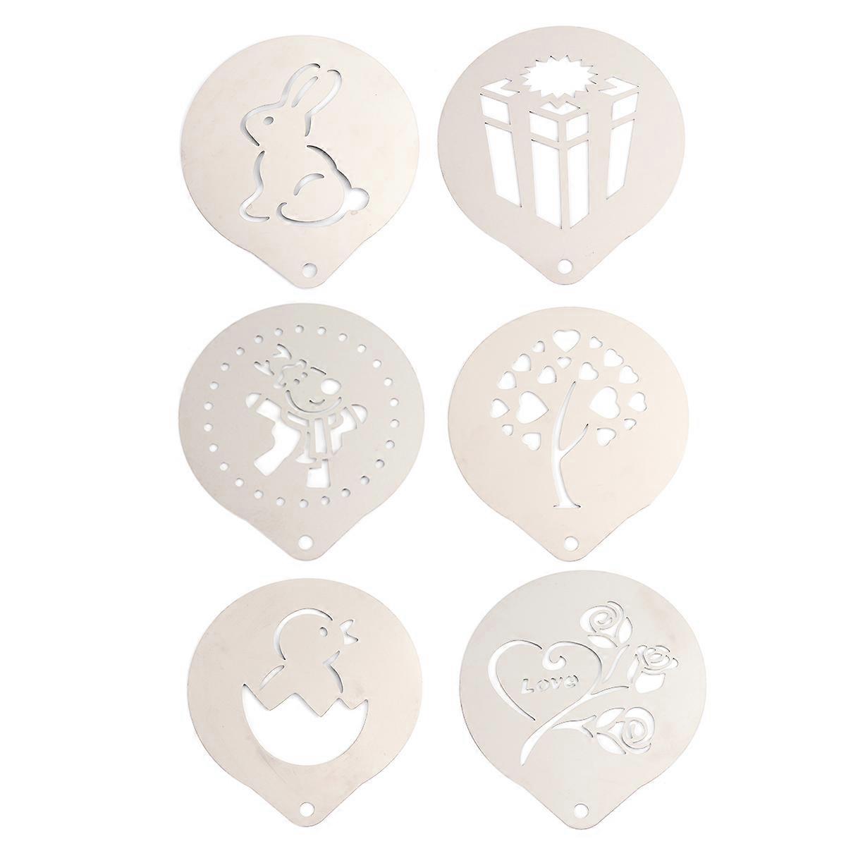 Coffee Art Stencils Stainless Steel For Coffee Making Assorted Style 7 1 Set of 6Pcs Square Round Design