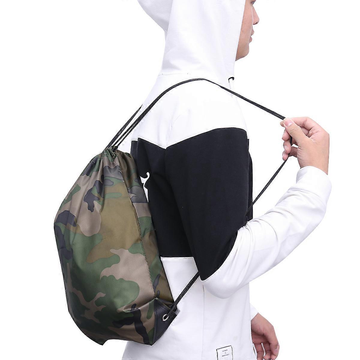 6pcs Camouflage Drawstring Backpacks, Durable Polyester Bags for Sports, Swimming, Travel & Beach Use