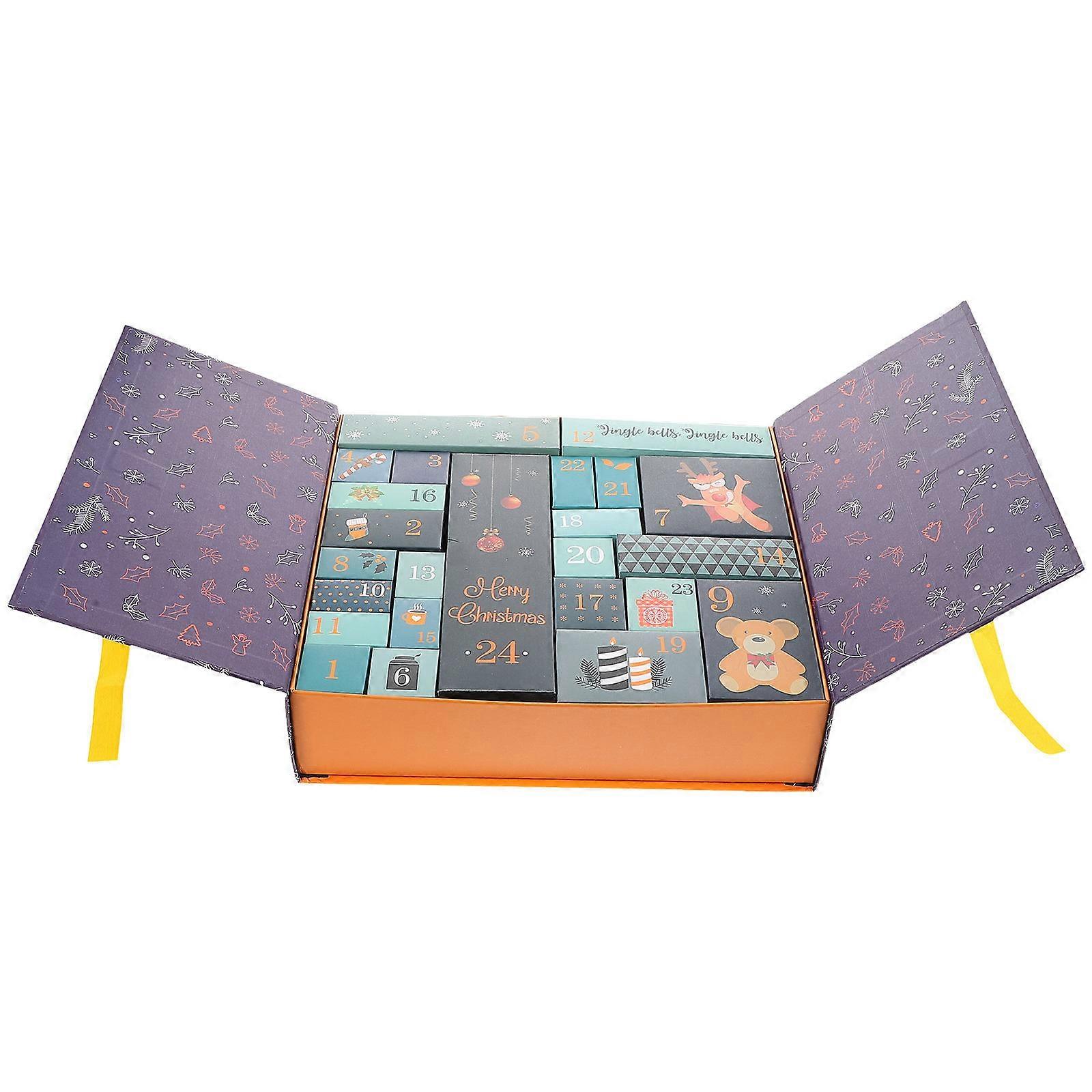 Blue Christmas Countdown Calendar Box for Small Treats Reusable Paper Packaging Elegant Design for Christmas