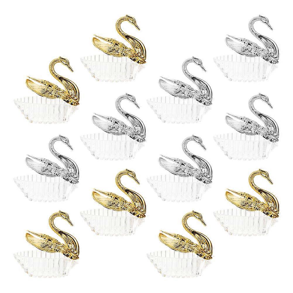 Wedding Candy Box Swan Shaped European Design Party Favor Silver 12Pcs