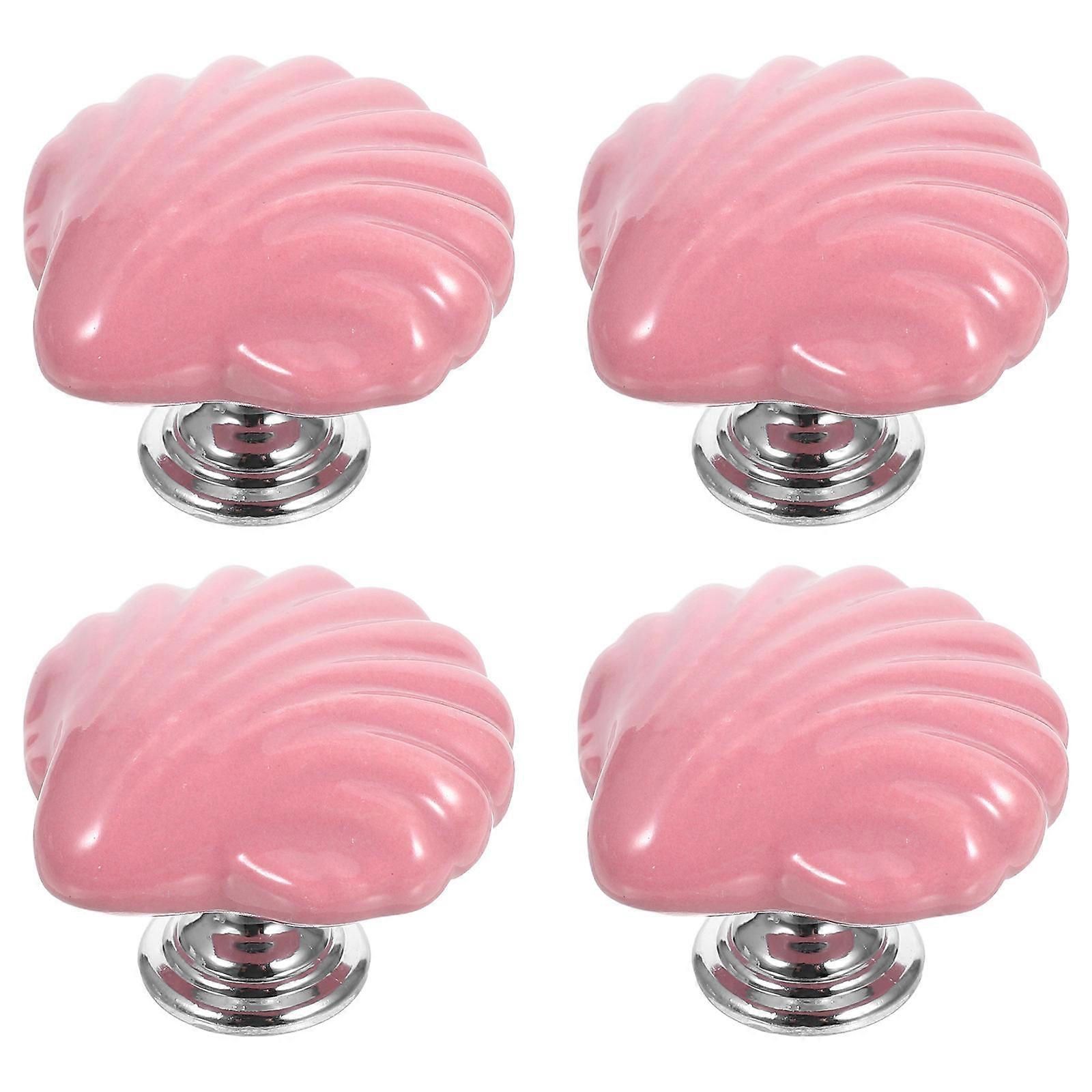 4pcs Pink Ceramic Shell Cabinet Knobs, Durable High Temp Fired Drawer Pulls for Bedroom, Kitchen & Wardrobe Cupboards