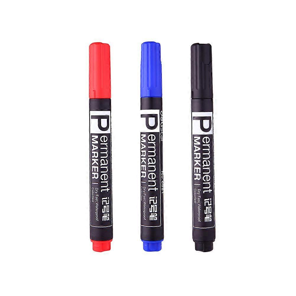 Permanent Marker Pens Waterproof Fade Resistant Quick Dry Non Toxic Art Supplies Red Black Blue 3Pcs